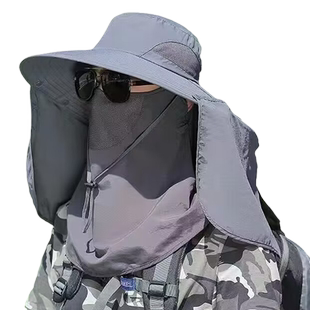 防晒帽子男士钓鱼帽夏季渔夫帽户外登山太阳帽遮脸防紫外线遮阳帽