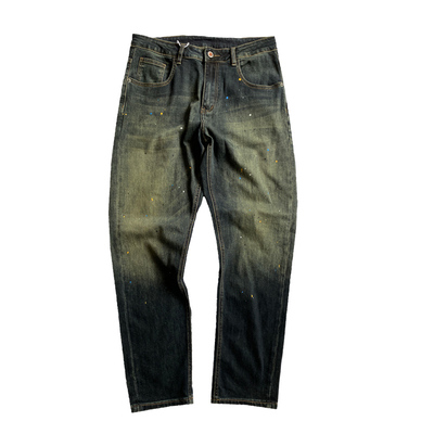 水洗复古怀旧牛仔裤男直筒