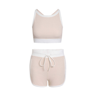 lrecnava 运动背心女带胸垫健身胸衣运动短裤高腰速干瑜伽套装