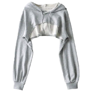 Irregular exposed navel long sleeved top不规则露脐长袖上衣女