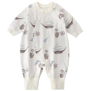 婴儿连体衣春秋初生儿哈衣春季新生儿纯棉a类爬爬服6个月宝宝衣服