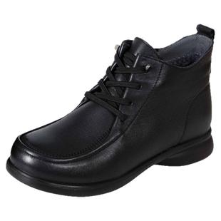 木林森女鞋2025冬季新款头层牛皮软底妈妈棉鞋加绒保暖休闲短靴子