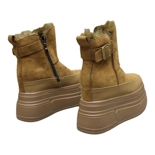 兔毛马丁靴女加绒加厚棉鞋2026秋冬隐形内增高12cm小个子短靴14cm