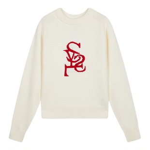 SLY冬季新品温柔风字母撞色圆领长袖毛针织衫女030IAR70-1341