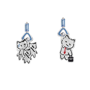 MASW麻秀原创设计喵系列创意可爱上班猫耳钉趣味牛马打工喵耳饰新