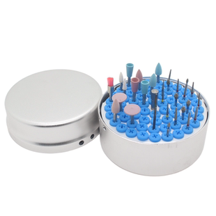 牙科圆形62孔金属消毒盒高低速车针架口腔磨头硅胶孔铝合金车针盒