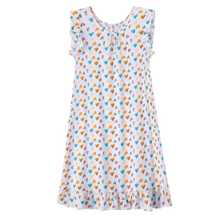 怡伴睡裙女夏季新款棉绸飞边袖长款宽松大码人造棉睡衣裙家居服