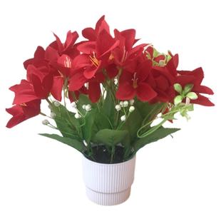 百合花仿真花套装餐桌客厅装饰塑料花假花摆设绢花束摆件花瓶插花