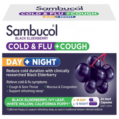 澳洲Sambucol黑接骨木莓小黑果成人黑+白三效免疫力胶囊24粒