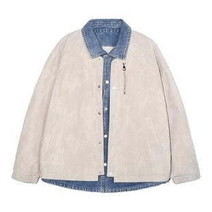 ALLIN 假两件牛仔拼接翻领外套男解构设计感cleanfit潮牌休闲夹克