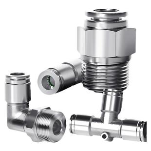 304不锈钢气管快速接头气动PL快插螺纹pc气嘴直通气泵汽三通气缸