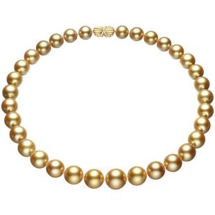 黛米【真科研茶金】11.3-14.4mm极光浓金色南洋金珠项链 18K金钻