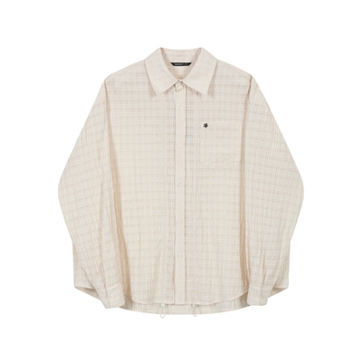 TGNS抽褶微透格子衬衫男女慵懒风