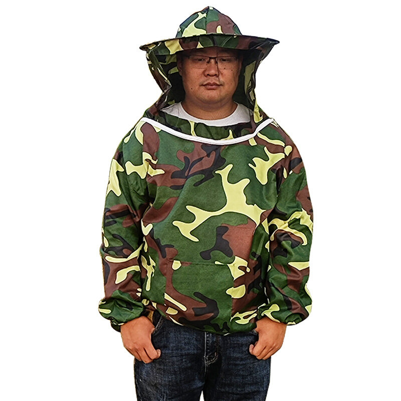 养蜂防护服全套透气专用防蜂衣服加厚半身迷彩取蜜r衣服带帽子面