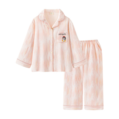 纯棉纱布睡衣女款春秋长袖家居服