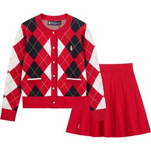 暇步士童装女童毛衣套装25秋冬新品大童新年装套裙儿童甜美两件套