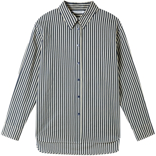 LANCY/朗姿2025秋新款气质通勤棉感条纹长袖衬衫女休闲高级感上衣