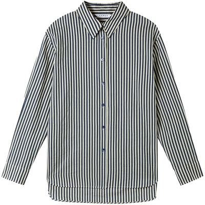 LANCY/朗姿2025秋新款气质通勤棉感条纹长袖衬衫女休闲高级感上衣