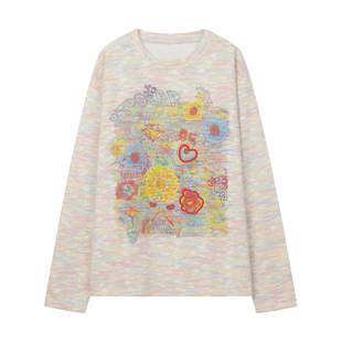 BIPOLAR梦幻花朵长袖针织衫美式休闲宽松上衣春秋款刺绣毛衣女款