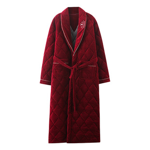 睡袍男款冬季加绒加厚三层夹棉珊瑚绒加长款可外穿大码青少年浴袍