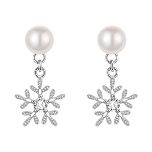 999纯银针雪花珍珠耳钉女轻奢高级感耳环2026新款爆款新年耳饰