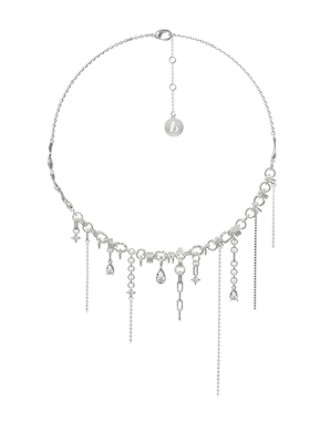 boonee锆石缠绕不规则流苏项链