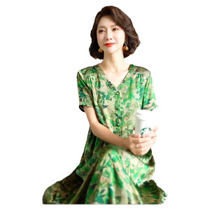 杭州真丝连衣裙女桑蚕丝气质夏季2024新款温柔风显瘦洋气妈妈裙子
