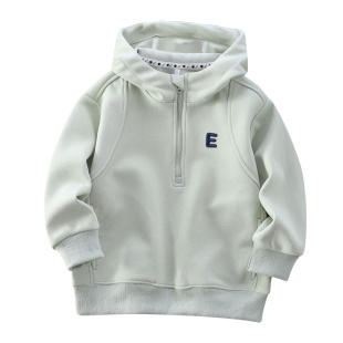 男童纯色针织棉半拉链卫衣春秋新中大儿童装打底连带帽衫上衣孩宝