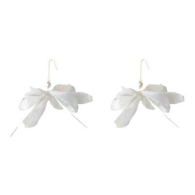 蕾丝流苏耳环氛围感白雪纺花朵