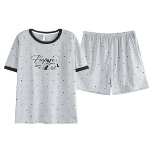 带胸垫一体睡衣女夏季纯棉短袖套装夏天女生甜美韩版家居服可外穿