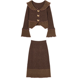 EPTISON套装裙女2025秋季新款甜辣毛衣a字半身裙复古针织两件套