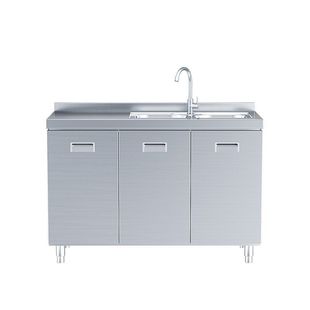 304整体加厚不锈钢橱柜家用一体式免安装灶台碗柜厨房储物收纳柜