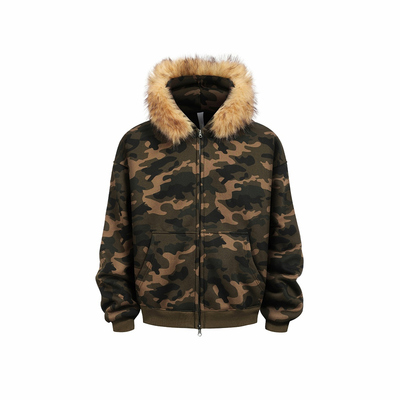 YORAINBOW加绒迷彩毛领卫衣外套