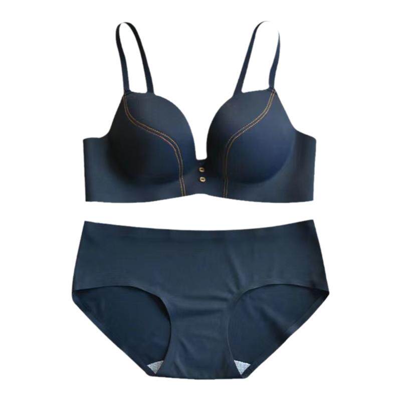 内衣女小胸聚拢少女薄款无痕收副乳调整型无钢圈加厚款文胸罩套装