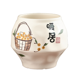 陶瓷花盆现代新中式奶油风简约轻奢家用蝴蝶兰花文竹桌面花器摆件