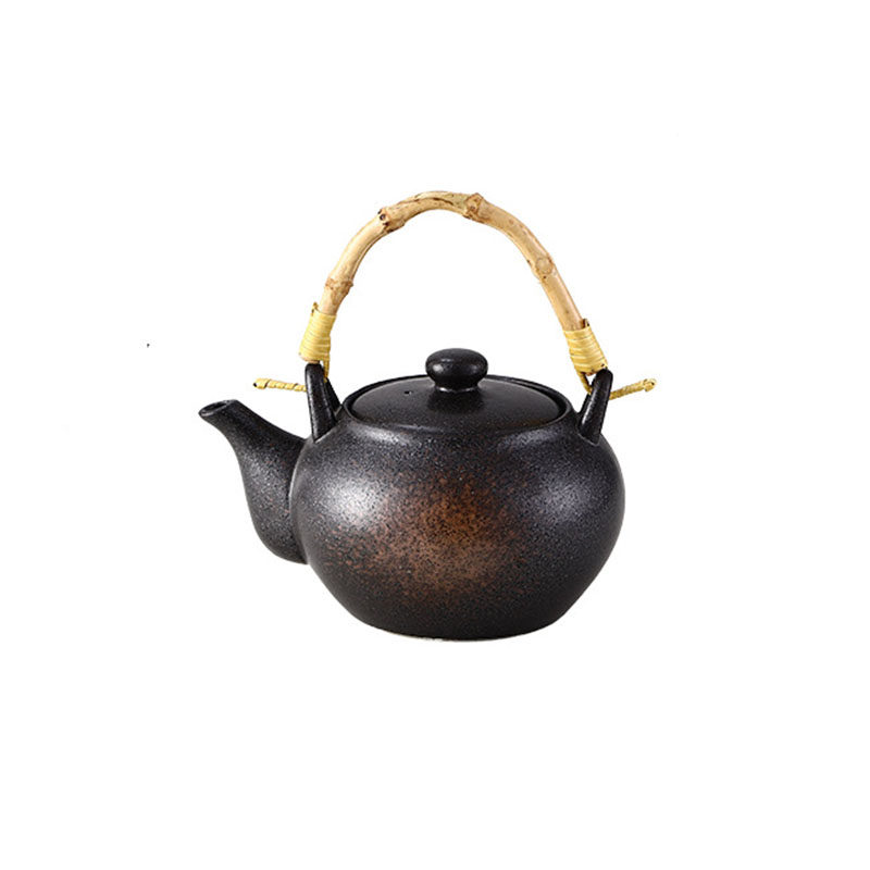 日式竹节提梁茶壶陶瓷复古煮茶壶家用功夫茶具高级感泡茶壶寿司壶