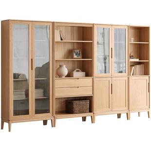 方迪落地书柜全实木带门简约现代家用置物架学生原木新中式书架