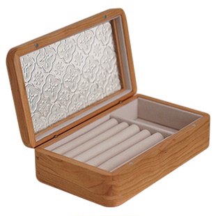 樱桃木首饰盒轻奢高级感实木耳饰耳钉戒指专用收纳盒木质便携