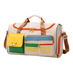 撞色多巴胺旅行包短途女大容量手提行李收纳袋学生瑜伽运动健身包