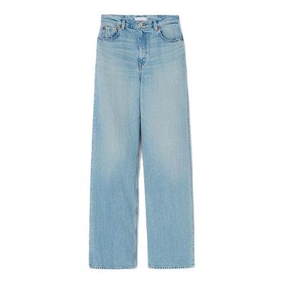 MOUSSY 2025秋季新品丹宁休闲风浅色阔腿牛仔长裤女010IAA11-3061