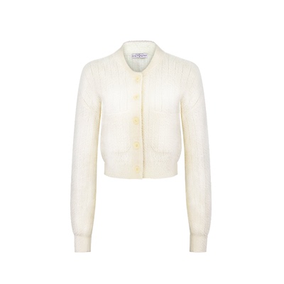 GirlyFancyClub白色恋人*软fufu奶白色貂绒针织外套短款毛衣开衫