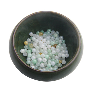 天然翡翠A货散珠迷你3mm三彩油青玉珠DIY项链绿白小圆珠手链4隔珠