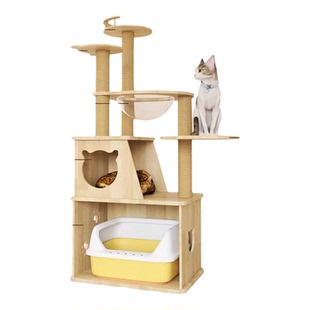 矮脚实木猫抓猫爬架太空舱猫砂盆一体小户型不占地猫咪用品猫玩具