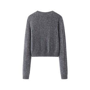 艾诺丝尚忆2025冬季新款灰色亮片长袖圆领针织衫开衫女181155