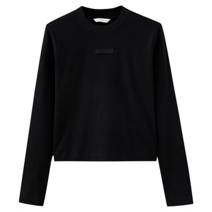 水云间黑色正肩修身长袖T恤上衣女套头叠穿内搭针织打底衫2026春