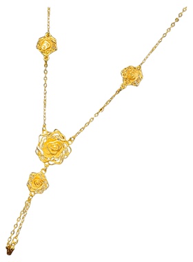 轻奢金丝玫瑰婚嫁三金镀黄金色项链女流苏吊坠百搭锁骨链套链
