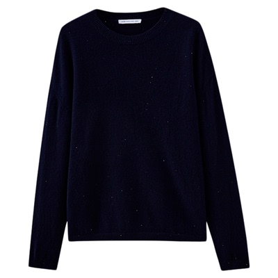 水云间蓝色羊毛上衣女亮丝珠片针织衫内搭打底衫秋日慵懒氛围感冬