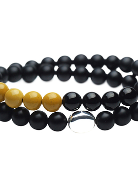 手工逸述黑玛瑙蛋黄石男女手串