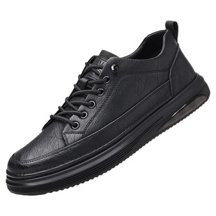 啄木鸟男士板鞋2025冬季新款加棉软底内增高黑色时尚百搭休闲皮鞋