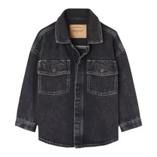 现货American Vintage童装24秋冬儿童牛仔服休闲黑色牛仔夹克